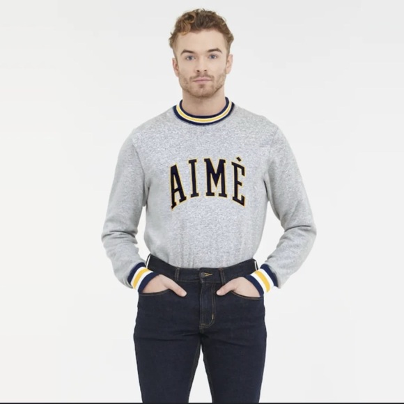 Aimé Leon Dore Collegiate Crew Sweater Gray Crew Neck Size M - Picture 3 of 7
